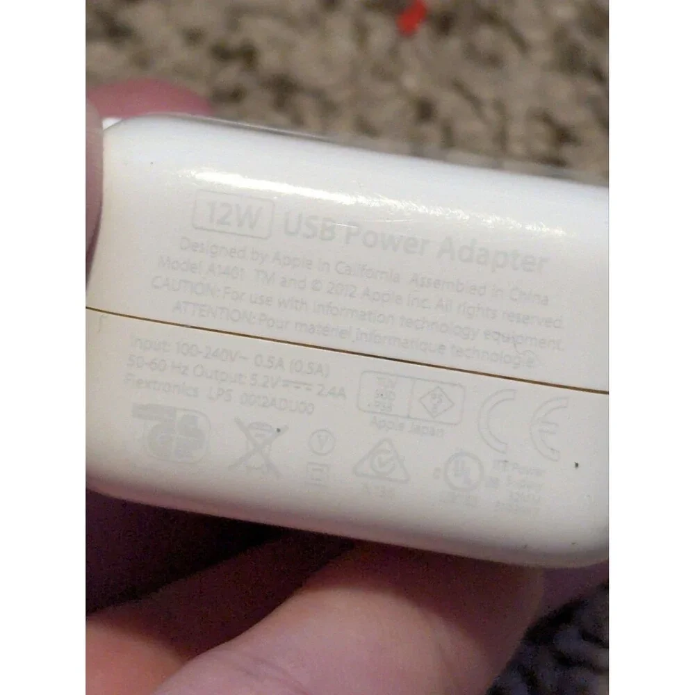 Genuine Apple 12W USB Power Adapter Wall Charger Block A1401 OEM iPad iPhone